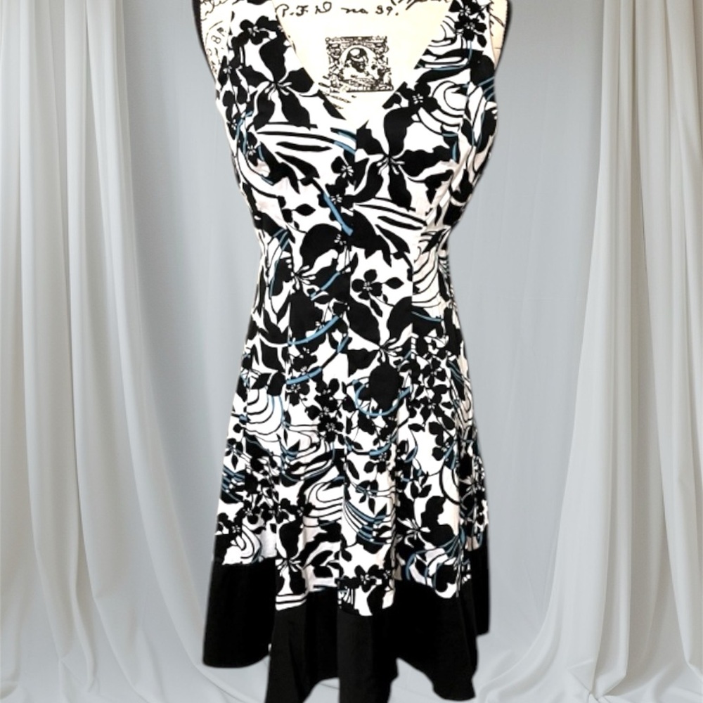 Black and White Fit and Flare  Dress Scoop V Neck